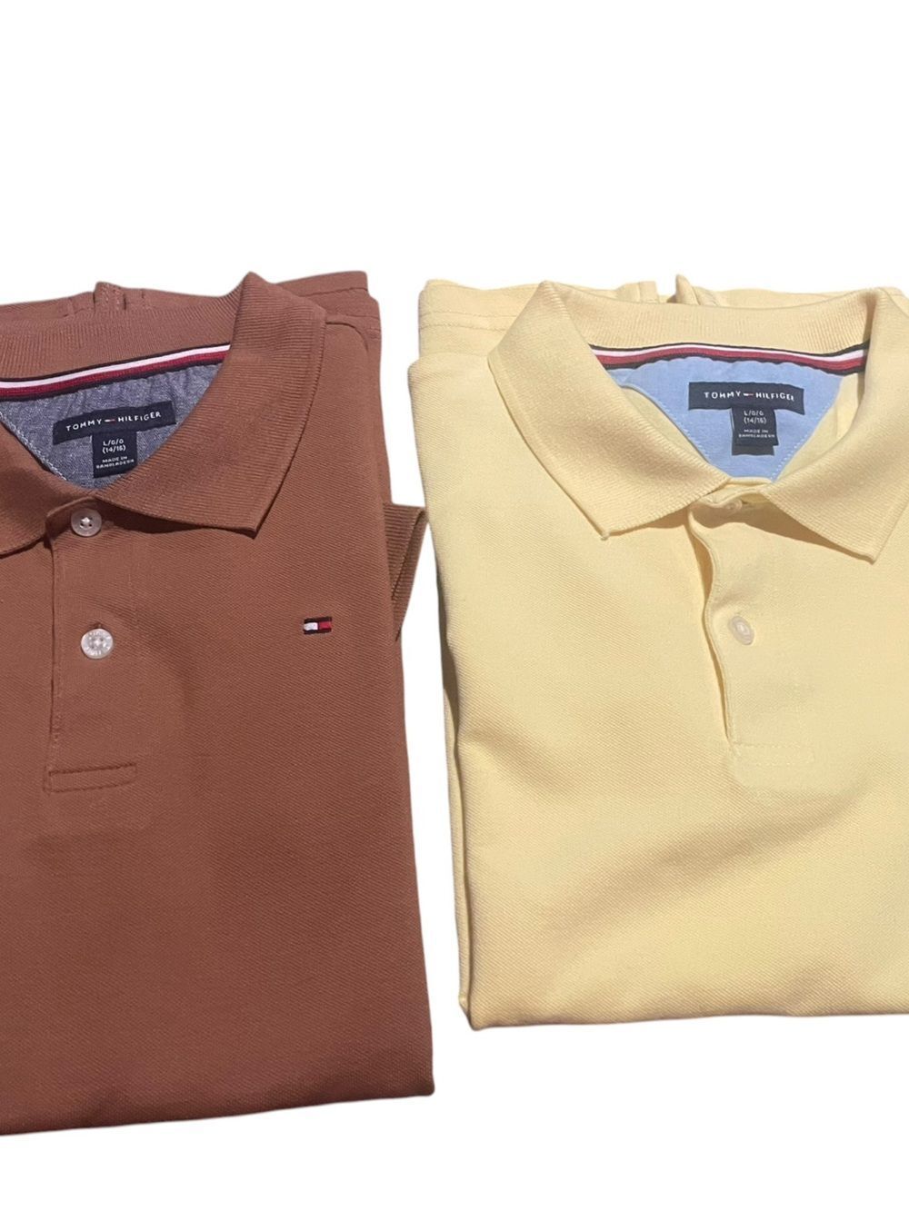 Tommy Hilfiger Men’s Polo Pair - Brown and Pale Yellow boys size large